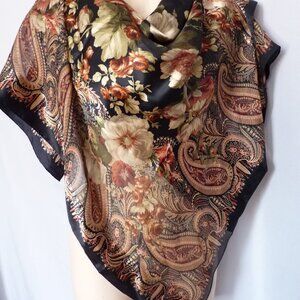 LAUREN RALPH LAUREN PAISLEY FLORAL SILK SCARF 35X35"